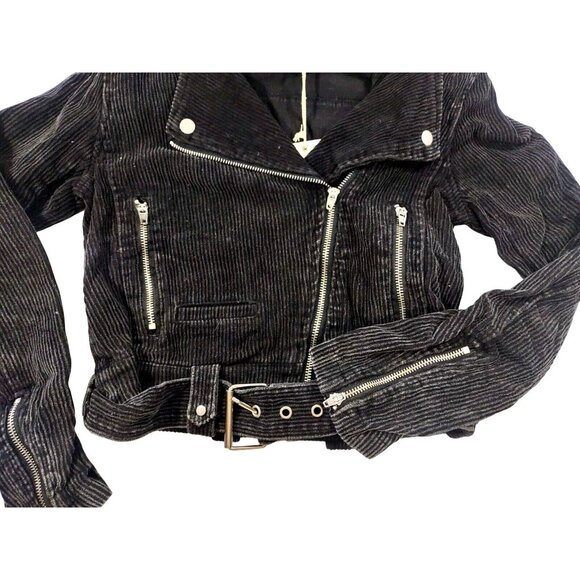 NWT VICI X FATE Womens Black Corduroy Belted Moto Jacket Sz XS Utility Y2K Biker - Picture 3 of 10